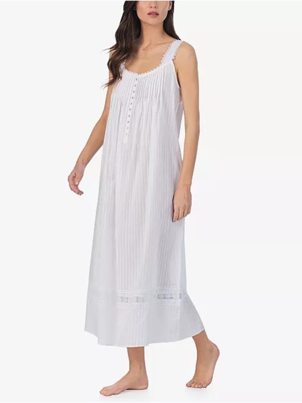 Eileen West Cotton Lace Trim White Maxi Dress Ballet Nightgown Size Medium
